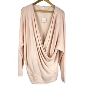Free People NWT Cozy With You Sweater in Champagne Toast Size L Draped Neck